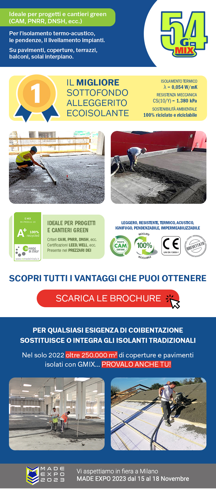 GMIX 54 il migliore sottofondo ecoisolante per progetti e cantieri green (CAM, PNRR, DNSH, LEED, ecc.)