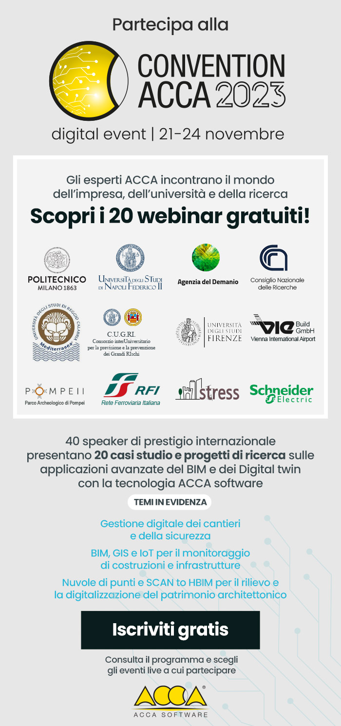 20 webinar ACCA su cantiere digitale, nuvole di punti, GIS e IoT con Demanio, CNR, RFI, Università...