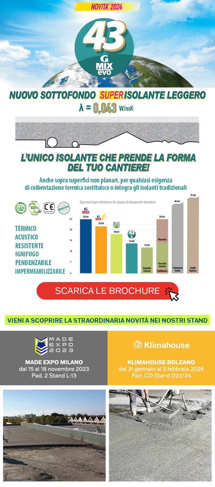 λ = 0,043 W/mK il massetto isolante GMIX EVO rivoluziona le coibentazioni